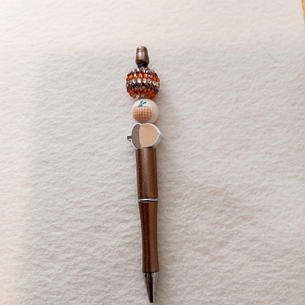 Brown Beaded Pen with Pumpkin Charm